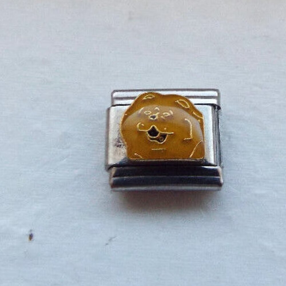 Yellow enamel Chow dog face 9mm stainless steel italian charm bracelet link new